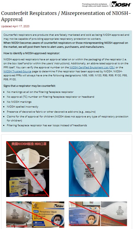 NIOSH Counterfeit Respirators